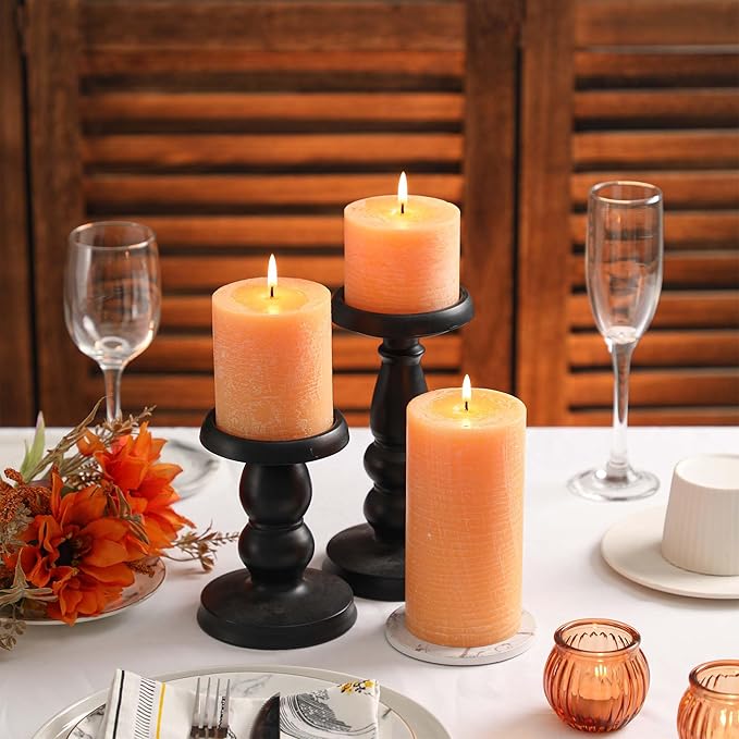 3x3 Inch Yellow Pillar Candles - Set of 3 Unscented, Large, Smokeless Dripless Candles for Dinner Table Decor, Home Rustic Decor, Fall Centerpieces