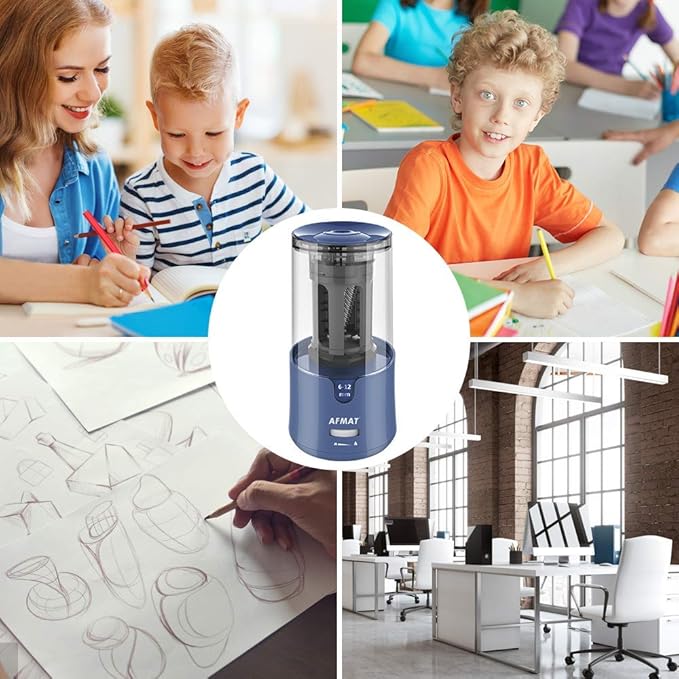 AFMAT Pencil Sharpener, Electric Pencil Sharpener for Colored Pencils, Auto Stop, Fast Sharpen in 3s, Large Hole Pencil Sharpeners Plug in for 6-12mm No.2/Jumbo Pencils PS93