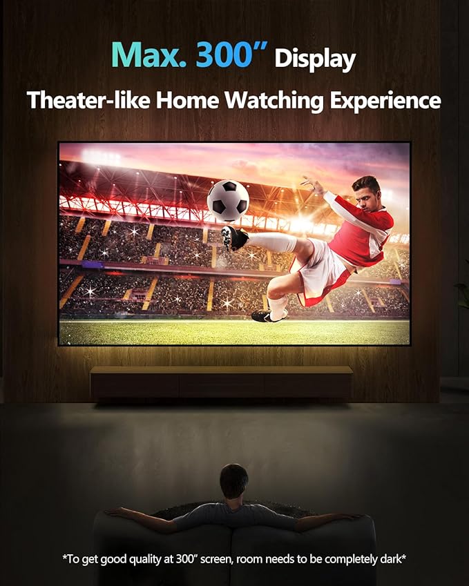 LED 4K Projector with WiFi and Bluetooth, 1800 ANSI Ultra HD Smart Daylight Home Theater Projector Home Cinema, Android TV, DSP audio, 4D keystone Correction, HDR for Gaming, Ceiling, 300" display