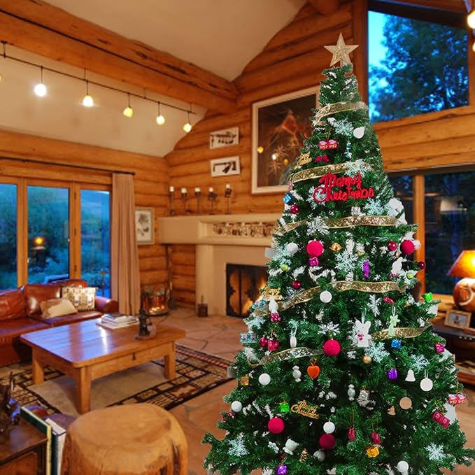 10FT Artificial Christmas Tree, Full Premium Hinged Artificial Pine Tree with 2150 Branch Tips Metal Stand for Outdoor & Indoor (Green)