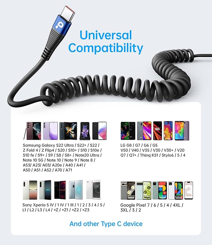 USB C Cable 3ft 2Pack Coiled USB A to USB C Charge Cord for Car, USB-C Charging Cable Compatible with iPhone 17/16/15/Plus/Pro/Pro Max/Samsung Galaxy S20 S10 S9 S8 Plus Note 10 and Other USB C Devices