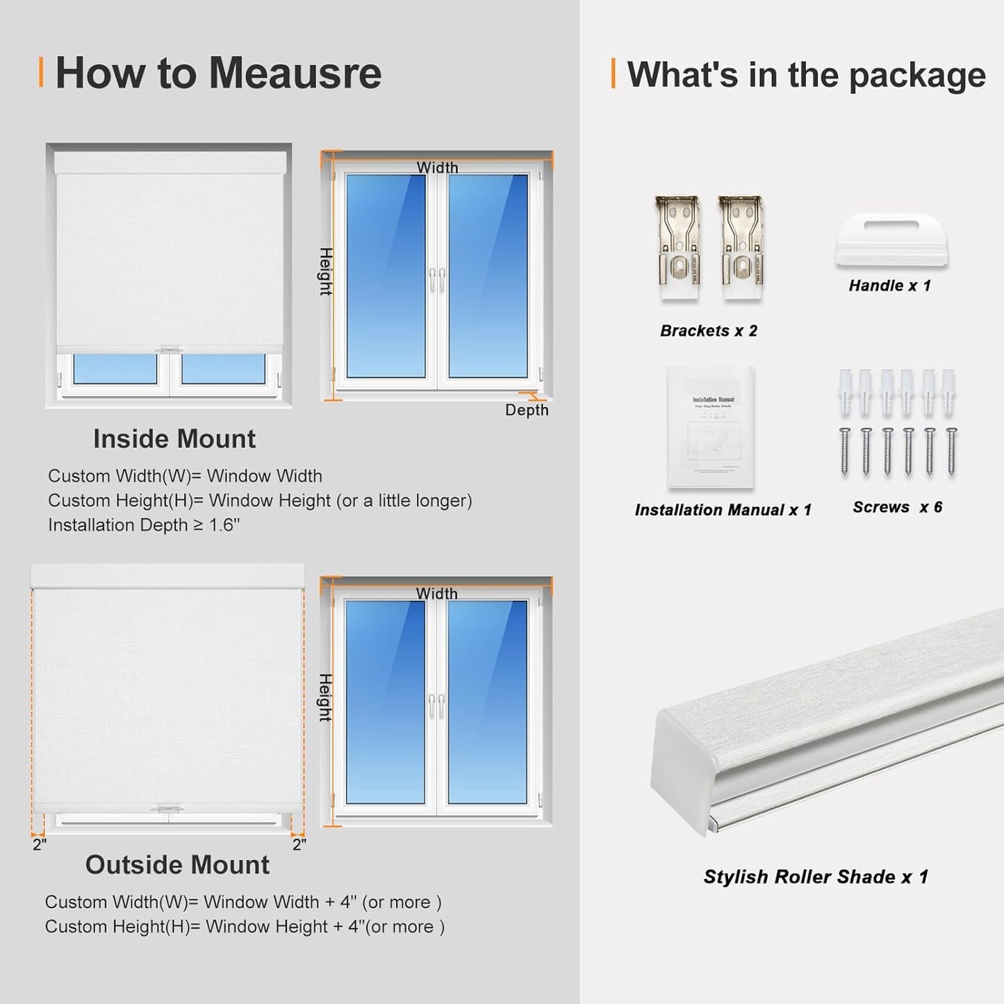 Persilux Blackout Roller Shades & Blinds Windows Shades Free-Stop Blackout Blinds with Jacquard Fabric,Cordless Blinds Pull Down Shades for Home, Easy to Install for Door/Office, White(35" W x 64" H)