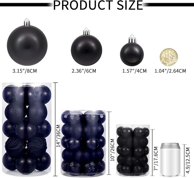 XmasExp Christmas Ball Ornaments (2.36", Black) 24ct Shatterproof Xmas Tree Hanging Balls Decorations Perfect for Halloween Decorations