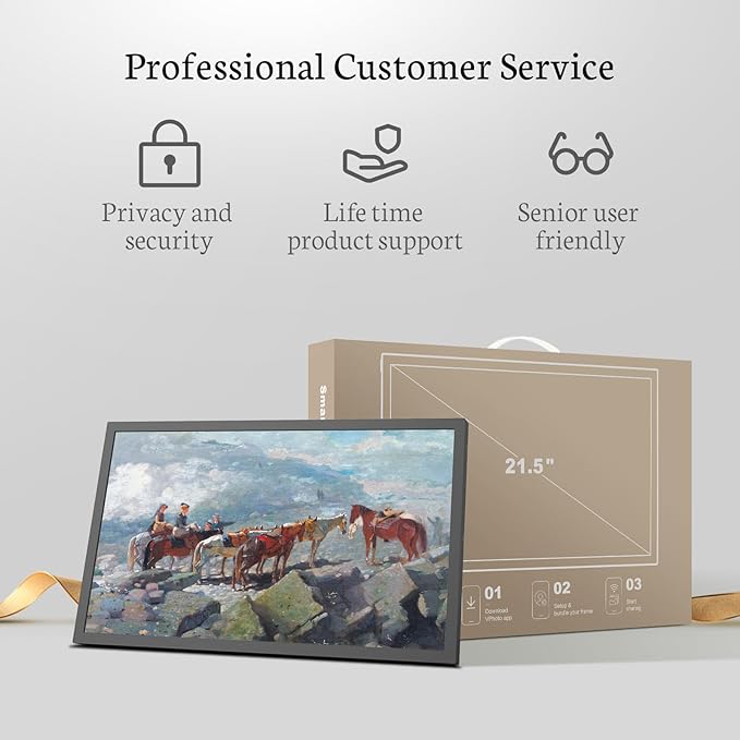 BSIMB Large Digital Picture Frame 21.5 Inch, 64GB Touchscreen 1920x1080 FHD WiFi Digital Photo Frame Electronic Remote Control, Share Pictures/Videos via App/USB/SD Easy Setup Gifts for Mom, Black