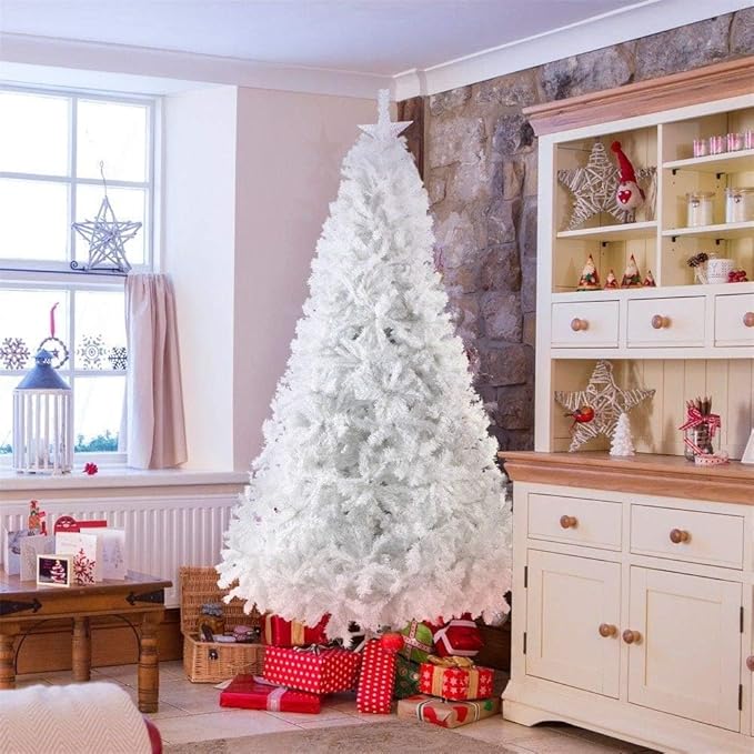 PLKO 9FT Artificial Holiday Christmas Tree,Artificial Christmas Tree Xmas Pine Tree with Stand and Soft White Branch for Holiday Indoor Outdoor,1850Tips(White)