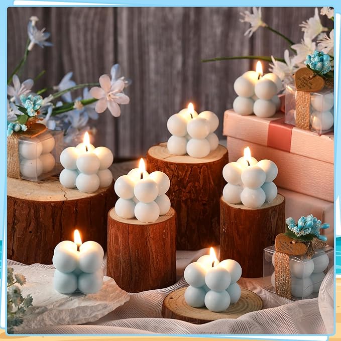 MTLEE 30 Sets Mini Bubble Candles Wedding Favors Gifts for Guests 1.57" x 1.38" Bubble Candles with Cards Dried Flowers DIY Gift Set for Baptism Party Bridal Shower Thank You Gifts (Blue)