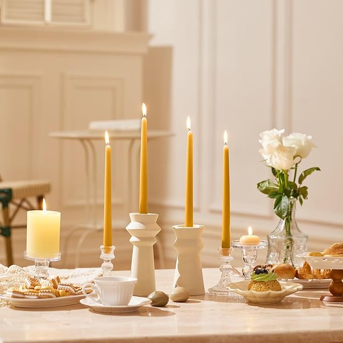 10-Inch Tall Dripless Taper Candles Set of 4 - Mustard Yellow Tapered Candles, Perfect for Spring - Smokeless, Unscented, Long Burning - Hand Poured, Colored Tall Candlesticks - Mustard