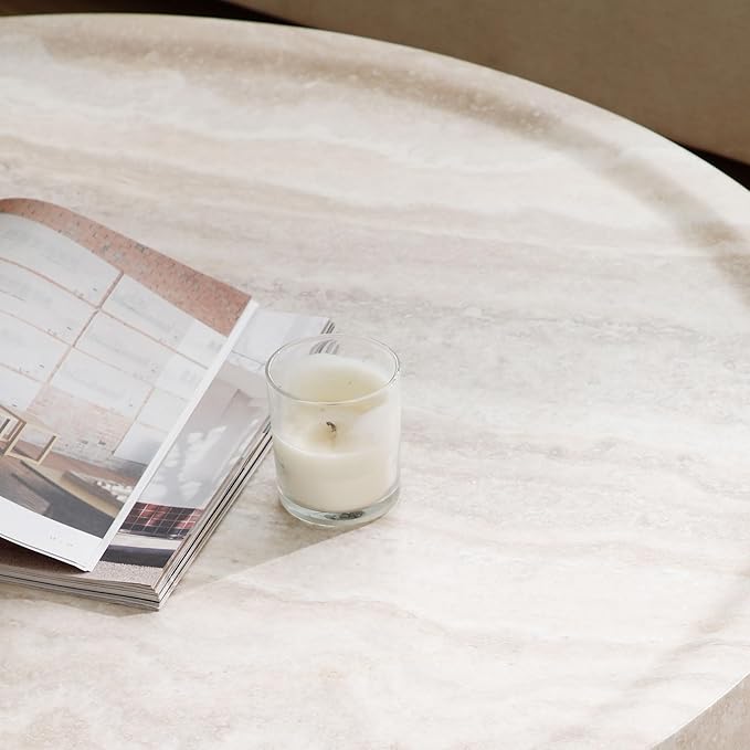 Round Mars Pattern Faux Marble Coffee Table, Modern Drum End Table for Living Room, No Assembly Required, Fiberglass Circle Coffee Table for Apartment (ø39.37" x 12")