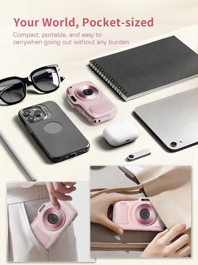 True 64MP Digital Camera 4K - 16X Zoom Autofocus, with Beauty & Macro Mode, 32GB TF Card, Compact Portable Vlogging Cameras for Photography Beginners Teens Adults (Pink)