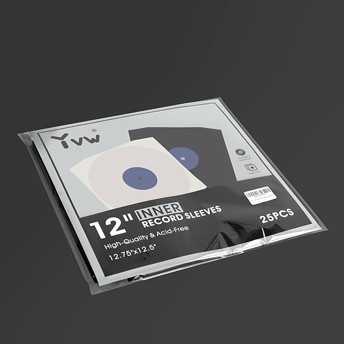 YVW 25Pcs Vinyl Record Inner Sleeves, White Kraft Paper Record Sleeves with Poly Lined for 12" Records, Corner Cut Design Acid Free Album Covers, Vinyl Record Album Covers LP Jacket Protective
