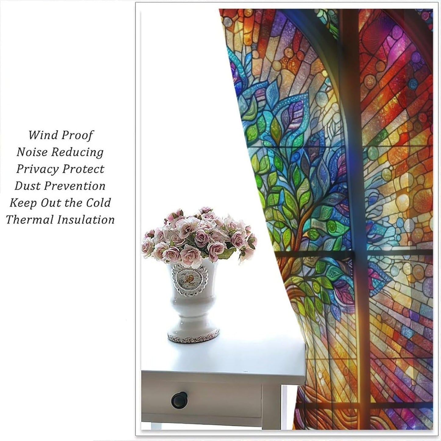 Stained Glass Curtains,Tree of Life Colorful Abstract Art Home Decor Drapes for Bedroom Living Room Kitchen Window Treatment 2 Panels Set Total Size 55" W X 63" L Inch
