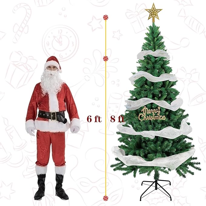 8FT Artificial Christmas Tree, Full Premium Hinged Artificial Pine Tree with 1385 Branch Tips Metal Stand for Outdoor & Indoor (Green)