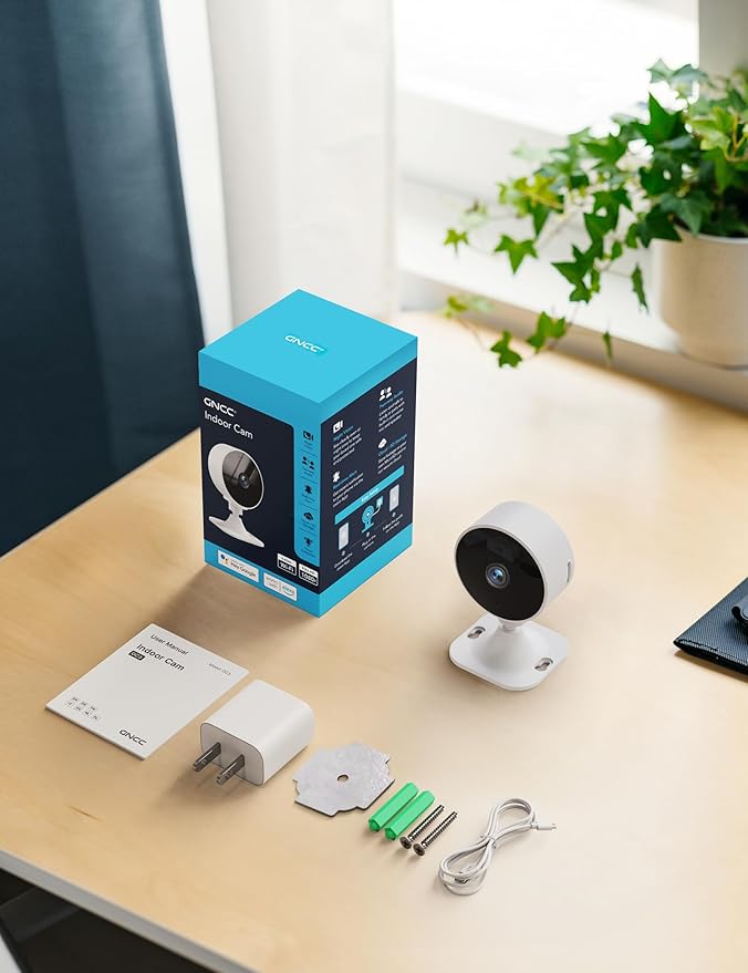 GNCC Cameras for Home Security,Indoor Security Cam,Pet Camera with Phone App,1080P Motion Detection, 2-Way Audio, Night Vision, Cloud & SD Card Storage, Works Alexa & Google Home, 2.4G WiFi(only)