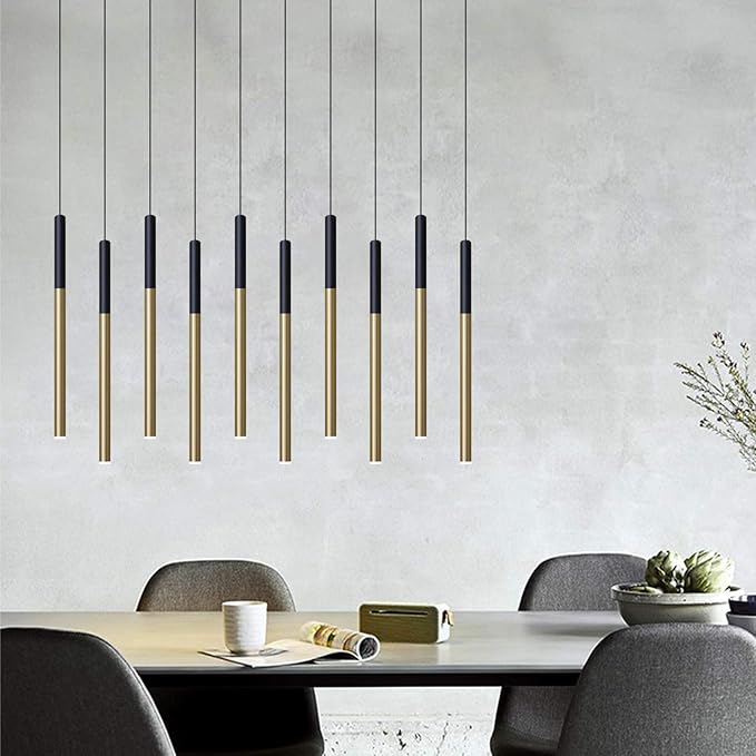 ALTAIR 10 Mini Pendant Lighting Black-Brass - LED Hanging Light Fixture for Kitchen Island, Bar, Foyer - Cluster Pendants - Dimmable, Adjustable Wire, Lamp Bulb Included