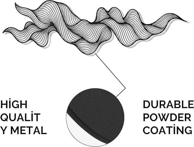 pluviart Abstract Metal Wall Art – Modern Black Wave Line Sculpture, Large 3D Wall Decor for Living Room, Bedroom, Office, Contemporary Home Decoration (50"x15")