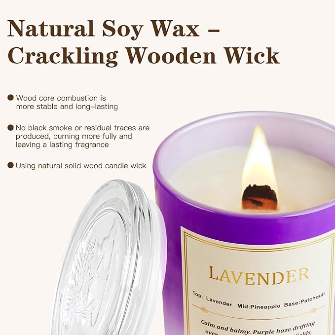 Lavender Candle Gift Set β 2 Pack Wood Wick Soy Wax Scented Candles with Gift Boxes, Long Lasting Relaxing Aromatherapy Candles for Home Decor, Holiday & Christmas Gifts