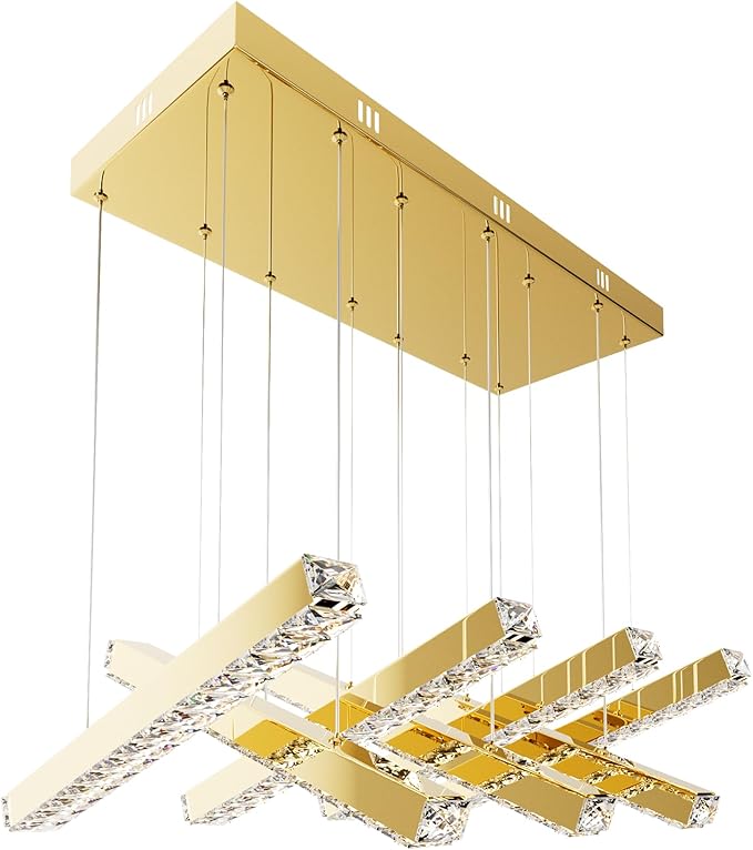 Modern LED Crystal Chandelier Gold Linear Crystal Chandeliers for Dining Room 7lights for Dining, Living Room, Kitchen Island, Bedroom