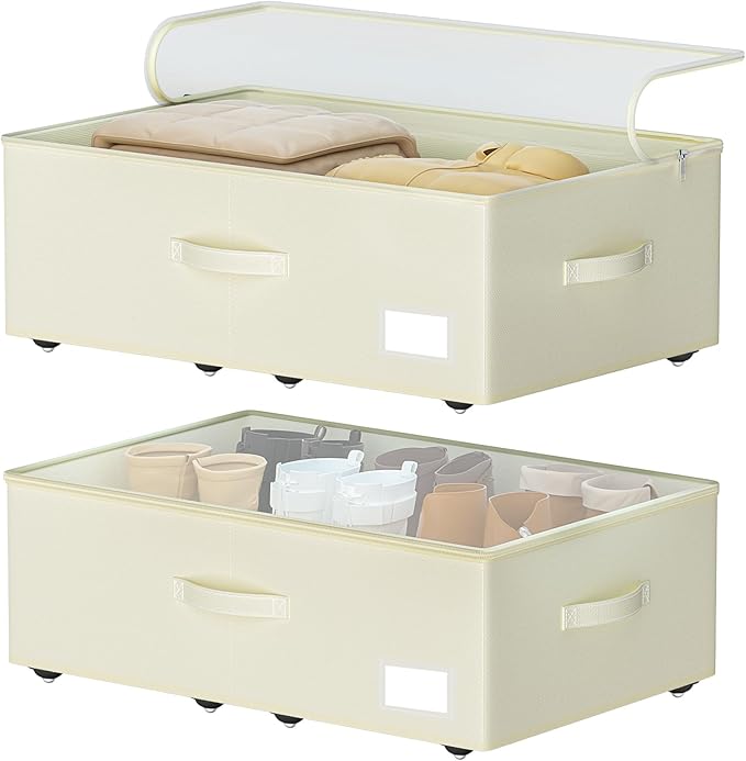 Under Bed Storage with Wheels, No Assemble Required 10 inches height Under Bed Storage bins,Large capacity Rolling Under bed Shoe Storage containers,dorm under bed storage drawers