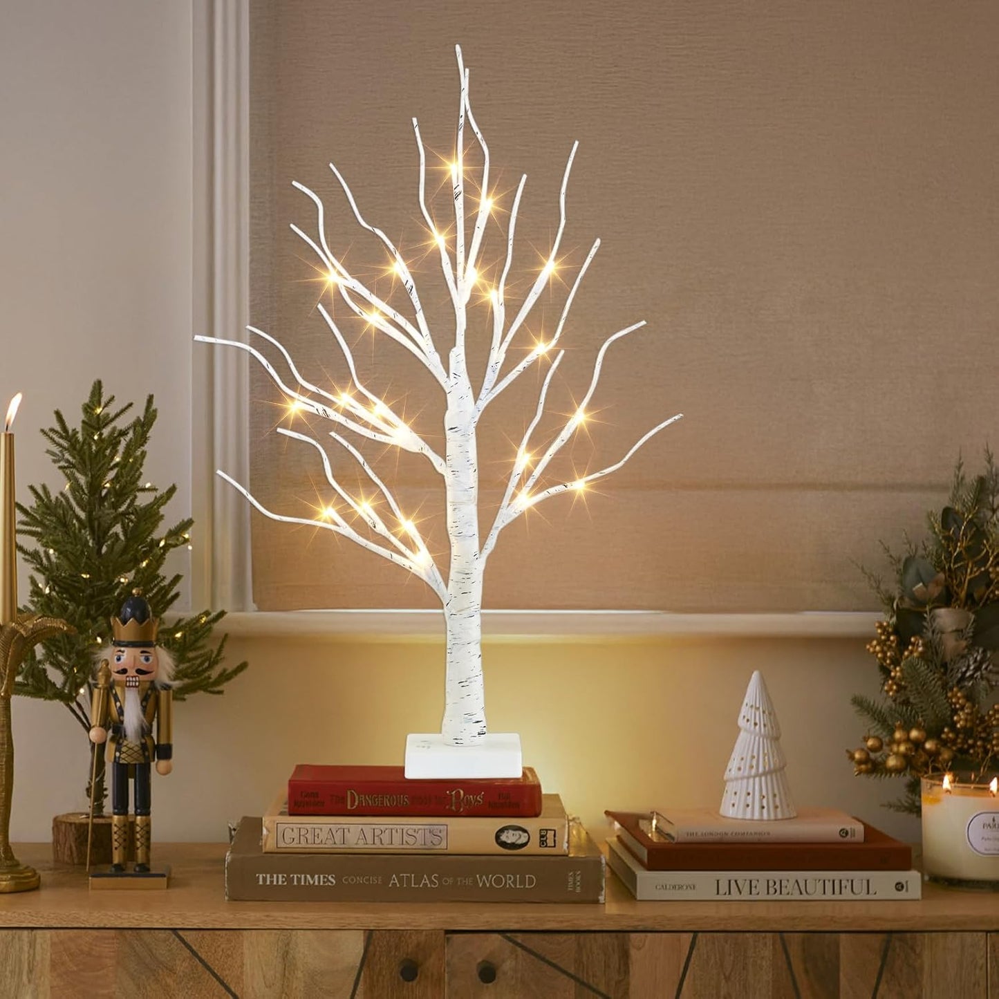 PEIDUO Artificial Tree for Easter Decorations, 2 FT Birch Tree with LED Lights, Warm White Fairy Lights Spirit Tree Lamp for Home Indoor Tabletop Christmas Decor Centerpiece, Battery Powered, Timer