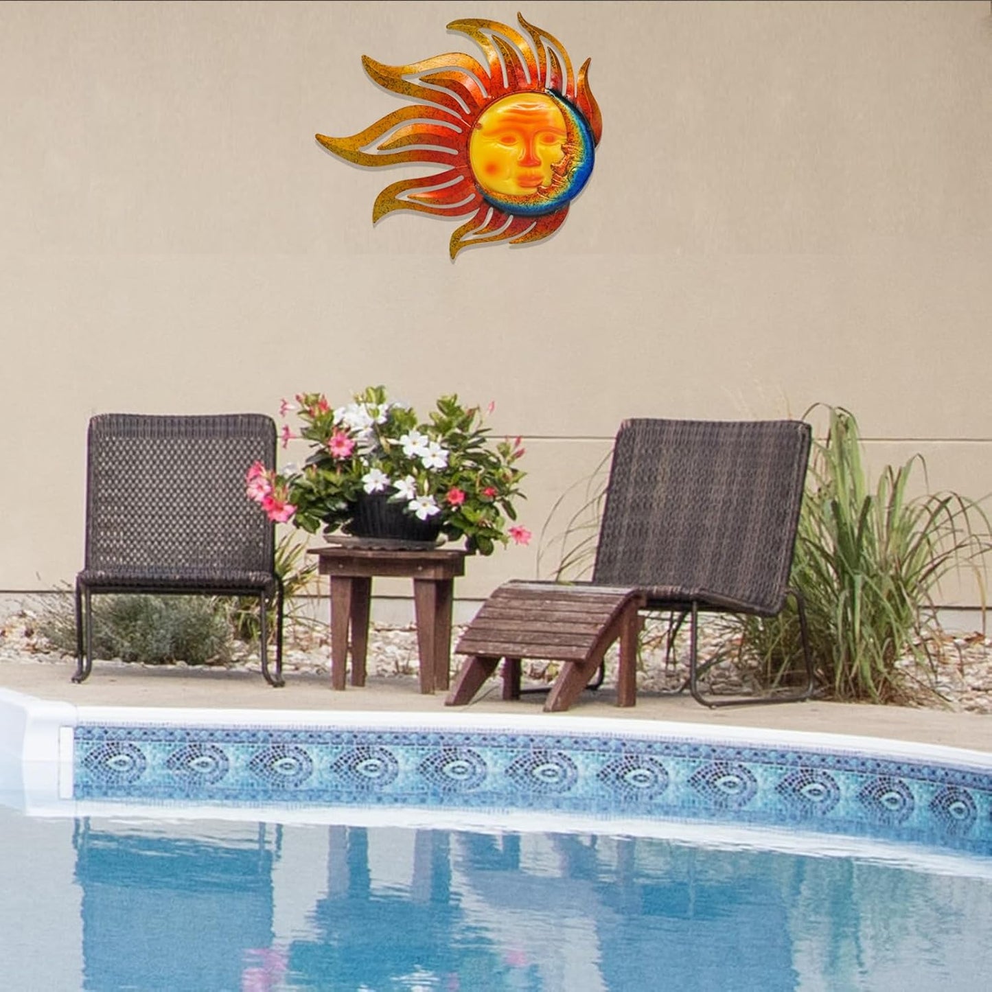 wotieuns Large Outdoor Metal Glass Sun and Moon Wall Decor Outdoor Sun Moon Wall Art 28 Inch