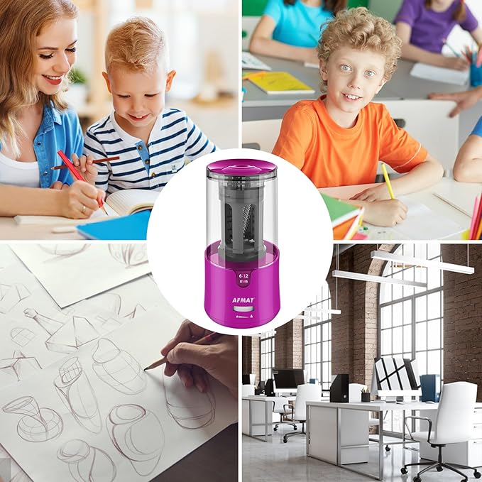 AFMAT Electric Pencil Sharpener for Colored Pencils, Auto Stop, Fast Sharpen in 3s, Large Hole Pencil Sharpener Plug in for 6-12mm No.2/Jumbo Pencils PS91