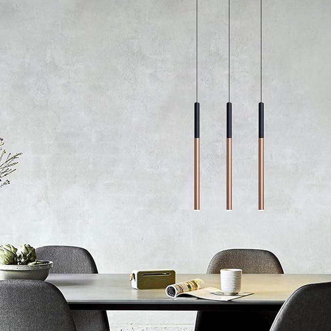 ALTAIR 3 Mini Pendant Lighting Black-Copper - LED Hanging Light Fixture for Kitchen Island, Bar, Foyer - Cluster Pendants - Dimmable, Adjustable Wire, Lamp Bulb Included