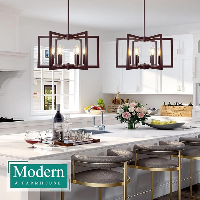 6-Light Oil-Rubbed Bronze Chandelier, Farmhouse Dining Room Light Fixture, Modern Chandelier, Geometric Industrial Metal Hang Lighting Fixture for Foyer Entryway Kitchen Over Table Hallway Living Room