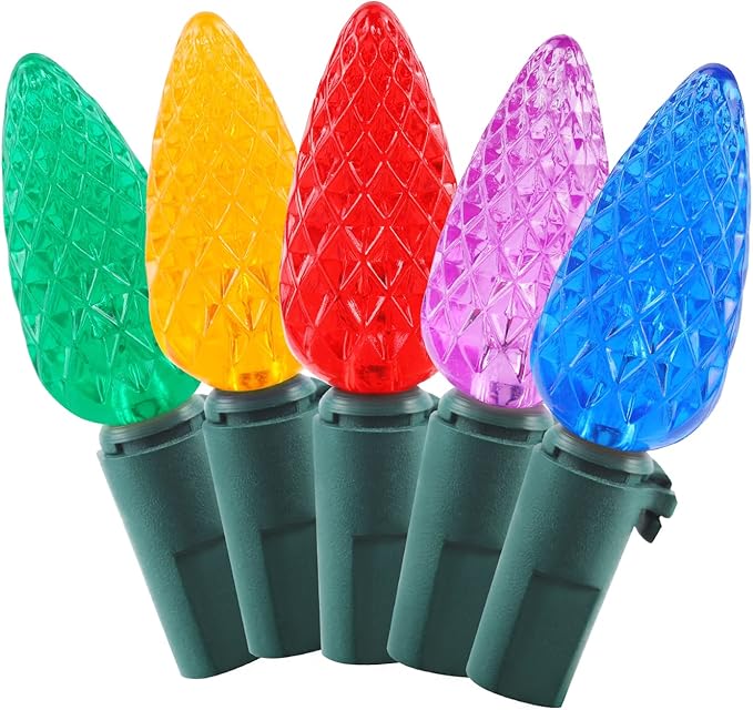C6 Christmas Lights String Multicolor Outdoor 50 LED Strawberry Xmas Tree Indoor Waterproof Decoration Plug in 18 Feet Used for Patio Party Festive Courtyard Home(Multicolor)