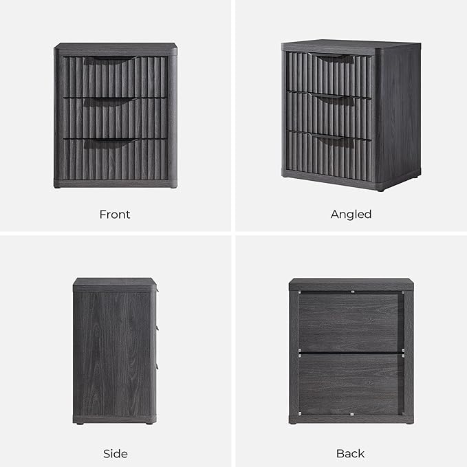 SICOTAS Night Stand Set of 2 Nightstands with 3 Drawers Storage Bedside Table Large Fluted Bed Side End Table Modern 25.6" Tall Wide Night Stands for Bedroom Living Room Sofa Couch Office