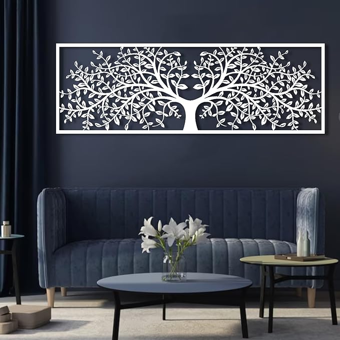 Tree of Life Metal Wall Decor, Tree of Life Metal Wall Art, Large Metal Tree Wall Decor, Metal Tree Wall Art, Metal Tree Decoration, Tree Silhouette, Living Room Bedroom Decor (Black, 53"x 18"| 135x46cm)