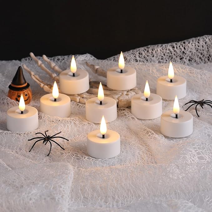 Eywamage White LED Tealights with Remote Batteries, Flickering Flameless Tea Lights Electric Votive Candles Set of 12