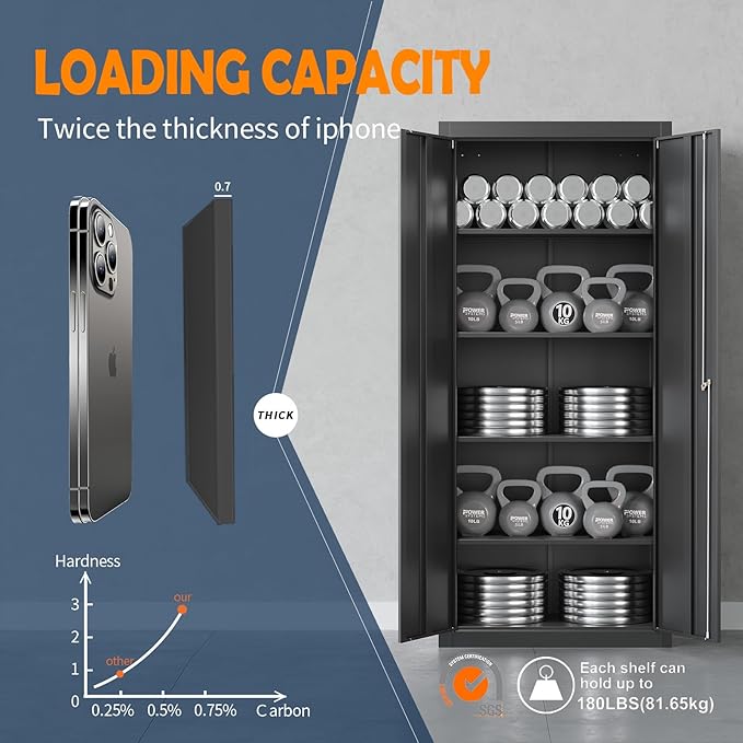 Yizosh Metal Garage Storage Cabinet with 2 Doors and 4 Adjustable Shelves - 71" Steel Lockable File Cabinet,Locking Tool Cabinets for Office,Home,Garage,School,Gym