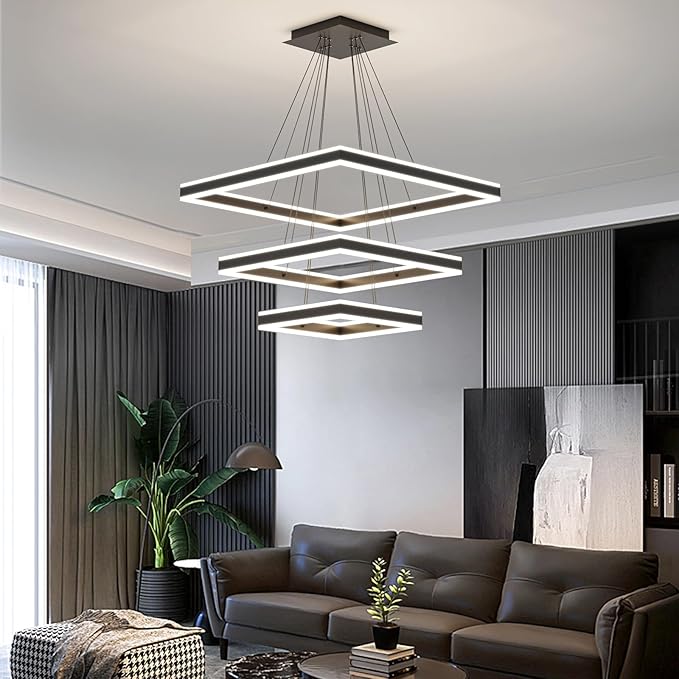 Ceiling Chandelier, with Remote Control Dimmable 3 Color Mode & Brightness (Warm & Cool & Neutral Light) Ceiling Chandelier, Acrylic Anti-Flicker Dining Light Fixture for Kitchen