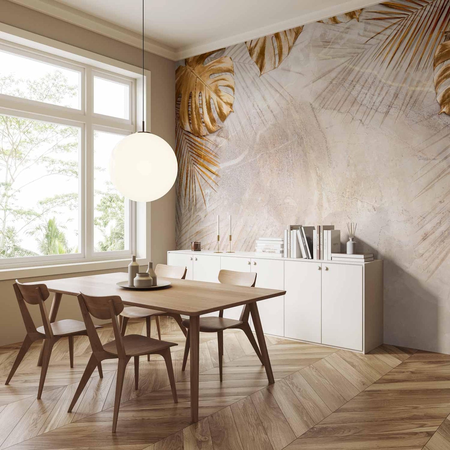 artgeist Premium Wall Mural Tropical Leaves 98x69 in - Non-Woven Wallpaper Fleece Wall Decor Photo Print Picture Image Design Monstera Palm Green Leaves b-C-0788-a-a