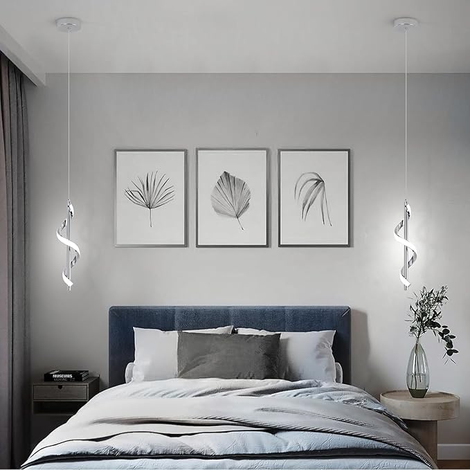 Modern Led Pendant Light Fixtures,6000K Cool White Spiral Led Pendant Lighting for Kitchen Island,Adjustable Height Hanging Light Fixtures for Kitchen Dining Room Living Room,1 Pack