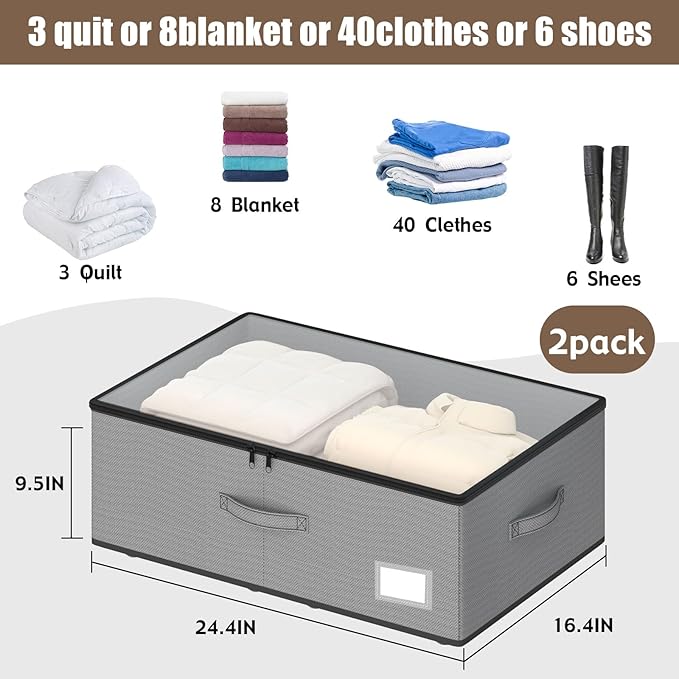 Under Bed Storage with Wheels, No Assemble Required 10 inches height Under Bed Storage bins,Large capacity Rolling Under bed Shoe Storage containers,dorm under bed storage drawers