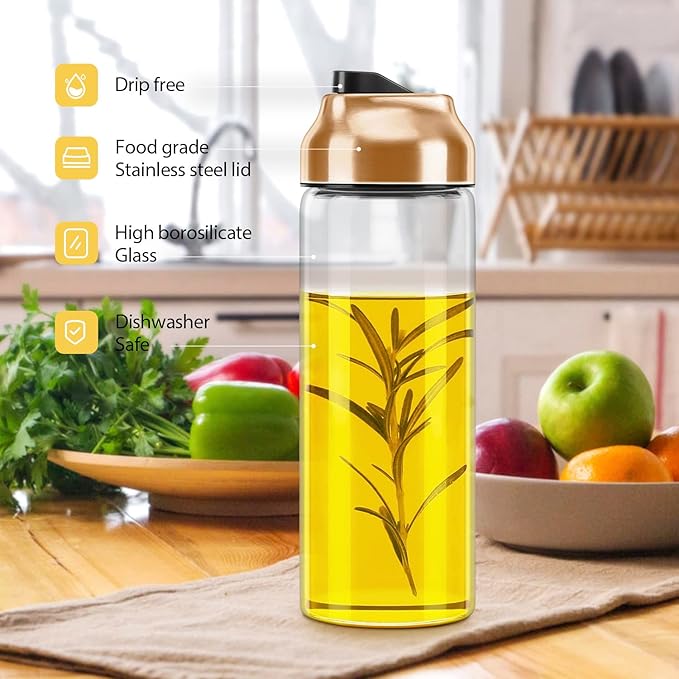 Aelga Copper Kitchen Accessories - Glass Oil Dispenser - Copper Olive Oil Dispenser Bottle for Kitchen with Stainless Steel Spout