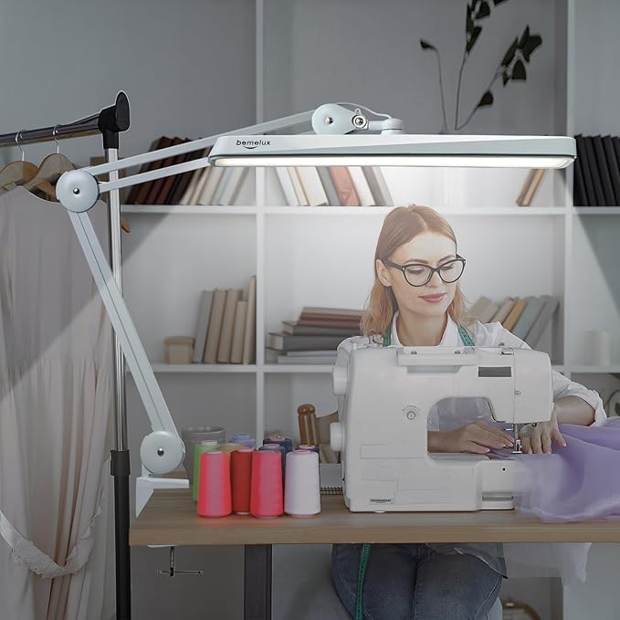 LED Architect Desk Lamp with Clamp, Metal Swing Arm 2000 Lumens Dimming Office Table Lamp for Task Work Drafting Reading Desktop, 117PCS Bright LEDs, 24W Workbench Lamp(White)