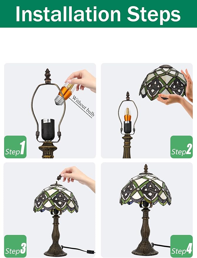 KY&BOSAM Tiffany Table Lamps Irish Celtic Stained Glass Light Lamp 17500 Lumen Style Shade E26 Bulb Holder Metal Base 8*8*14 Inch Memory Gifts Bedroom Living Room Kitchen Office St Patrick's Day Decor