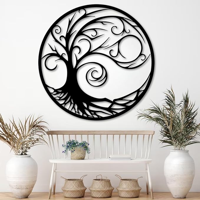 Tree of Life Wall Art,Metal Tree Wall Decorations for Living,Dining Roo,Tree of Life Metal Wall Art(35"×35",Style 7)