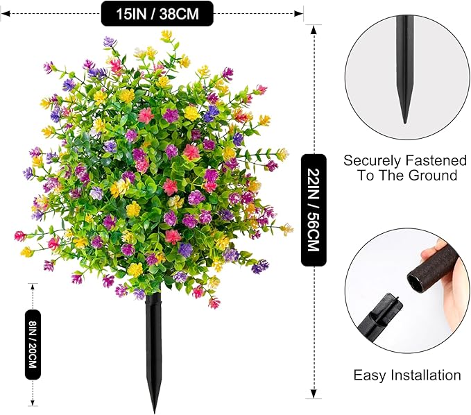 2Pcs 22" Artificial Boxwood Topiary Ball with Flowers Plants with Ground Spikes for Outdoor UV Resistant Realistic Fake Bushes Plants for Garden Yard Front Porch Patio Decor (Colorful Camellia)