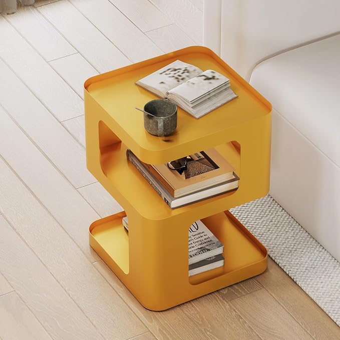Gold Side Table,Modern end Table with Storage,Unique nightstand,Metal Bedside Tables,Accent Table for Living Room,Bedroom,Couch.no Assembly Required