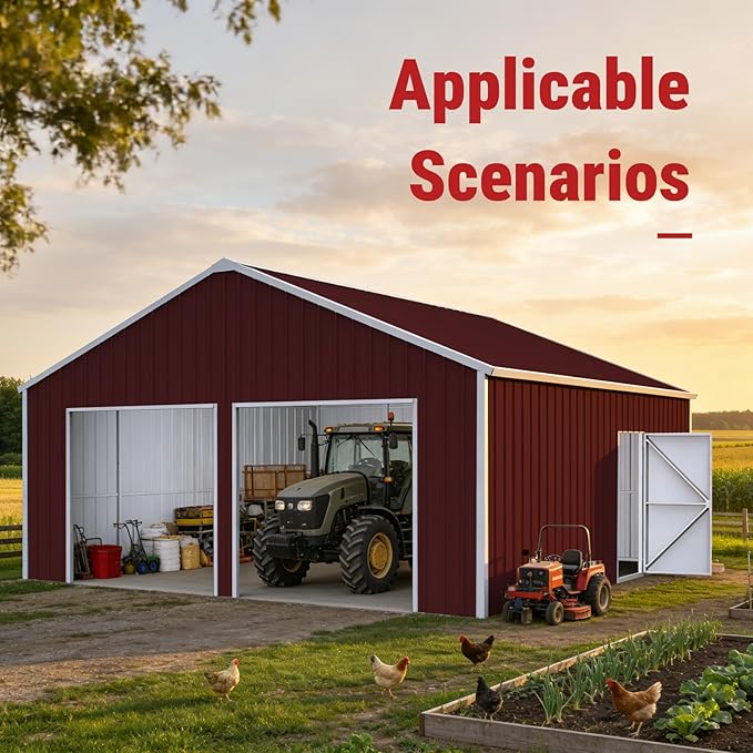 22x23 FT Outdoor Metal Garage Shed with 14-Gauge Steel Frame, 26-Gauge Panels & Side Door, Heavy-Duty Prefab Steel Building for Two Cars,Workshop, Farm Equipment & Tractor Shelter(Brown)