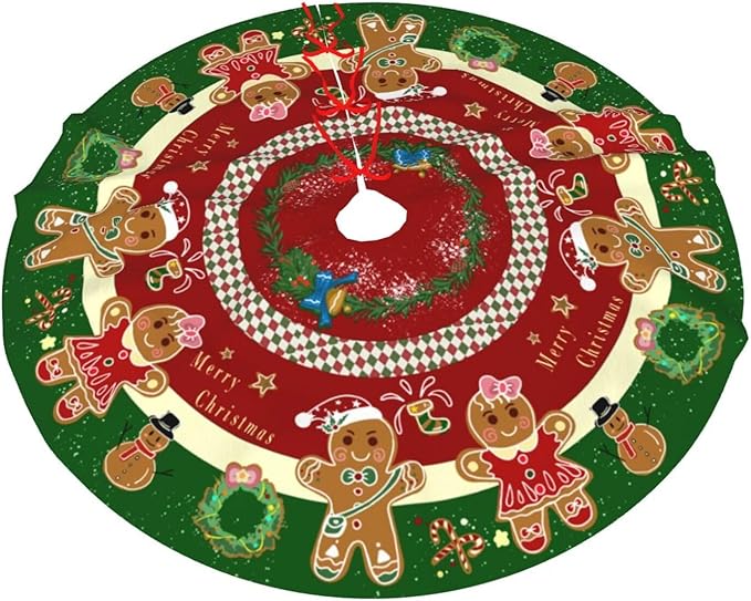 Gingerbread Christmas Tree Skirt 36" Candy Themed Christmas Tree Skirts Gingerbread Tree Mat for Christmas Xmas Festive Party Yard Gingerbread Christmas Decorations Indoor Outdoor Ornaments -1