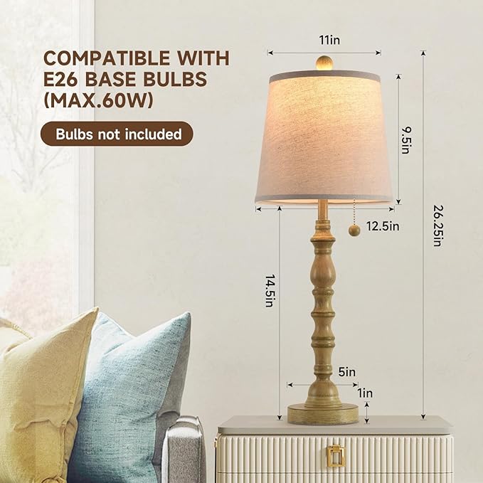 Terpsichore Lamps for Living Room Modern Farmhouse Table Lamp Bedside Reading Lamps Set of 2 Night Stands Bedroom Night Lamp,with Fabric Lamp Shade (Sepia, High 26.25 Inch)