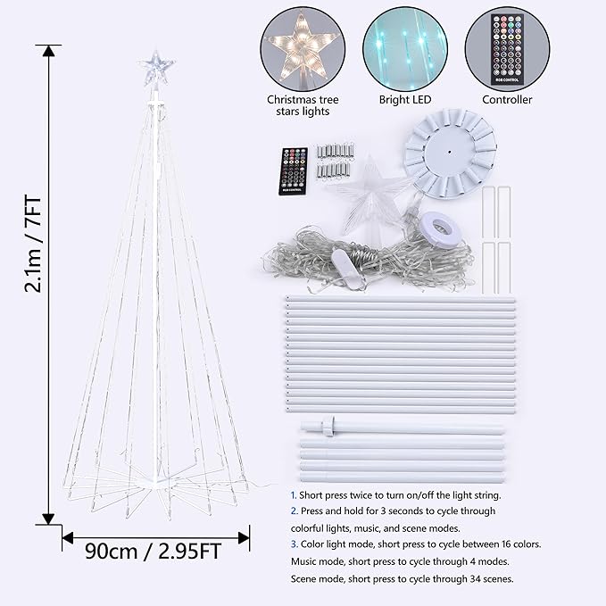 Joomer Christmas Tree Star Lights,7FT 295LED Smart Color Changing Lights with Remote Timer Music Sync Bluetooth App Controlled RGB Light for New Year Christmas Decoration