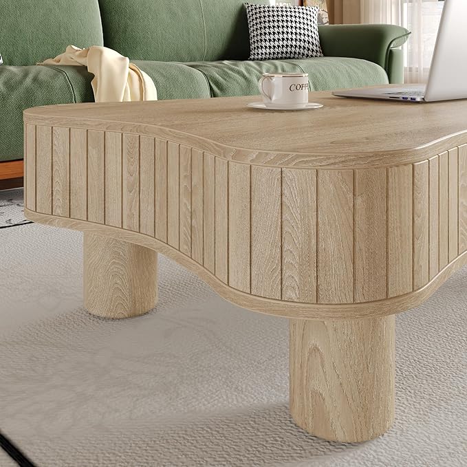 WILLIAMSPACE 42" Lift Top Coffee Table with Hidden Storage, Modern Luxury Wooden Center Table with Silent Hydraulic Lift, Curved Safety Corners, Accent Side Tea Table for Living Room, Antique Natural