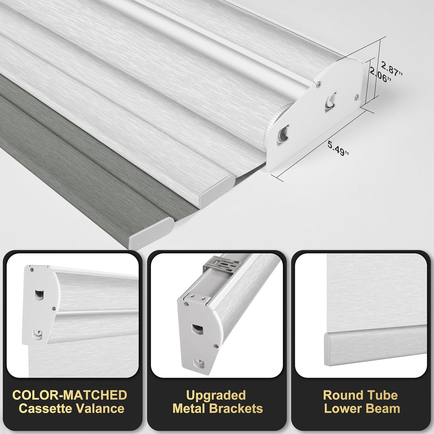 BERISSA Cordless Dual Roller Shades with Cassette Valance, Double Window Shades, Blackout and Light Filtering, Day and Night Roller Shades for Home Office Doors. Grey and White. 24 W x 72" H