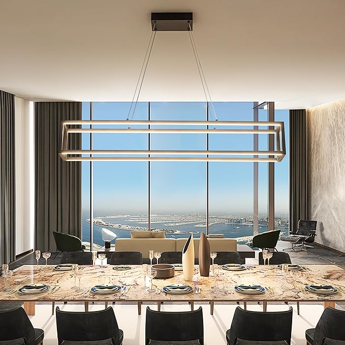 Modern LED Chandelier Linear Rectangle Chandelier Dimmable 39" Kitchen Island Lighting,Black Contemporary Hanging Linear Led Pendant Light Fixture for Kitchen, Dining Room