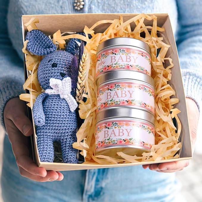 Funtery 12 Pcs Baby Shower Party Favors for Guests Baby Shower Candles Lavender Scented Candle Rustic Tealights Candles Gender Reveal Return Gifts(Floral)